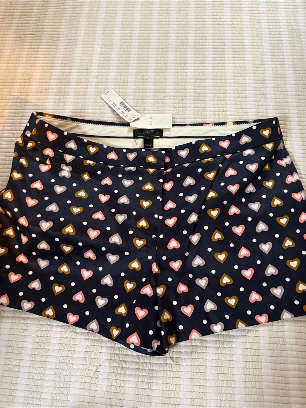 J. Crew Navy High-Waist Shorts with Heart Print